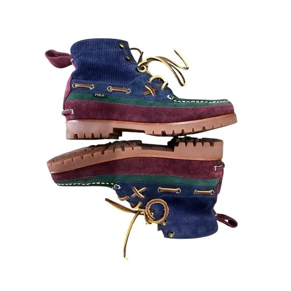 Sold Polo Country Ralph Lauren Suede Ranger Mid Boots Mens 7 Corduroy Lace Up - Picture 11 of 16